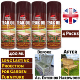 4X Home & Garden Teak Oil Spray 400ml Spray Paint